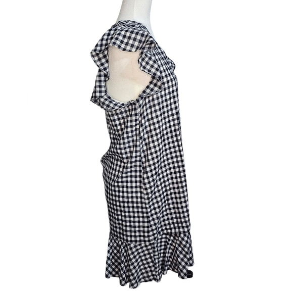 Madewell checkered black white and gray cap sleeve V-neck bell sleeves size 10 - Picture 2 of 12